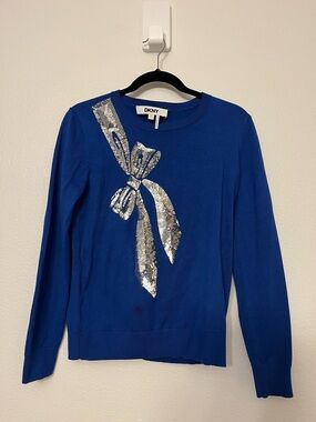 DKNY Royal Blue Sweater with Silver Sequin Bow